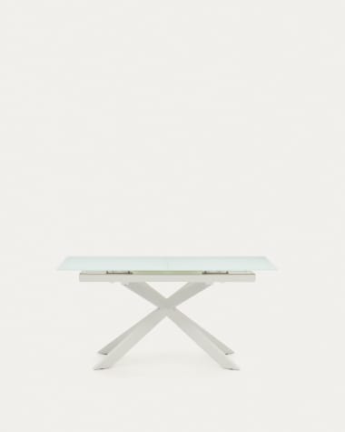 Atminda extendable table in glass and MDF with steel legs in white, 160 (210) x 90 cm