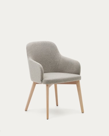 Nelida Stuhl aus brauner Chenille und massivem Buchenholz mit naturfarbenem Finish FSC 100%