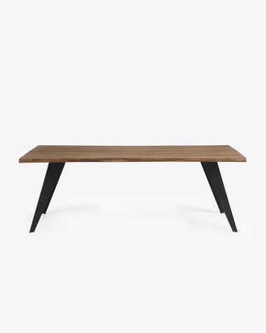 Koda oak veneer table with a distressed finish and black steel legs, 180 x 100 cm