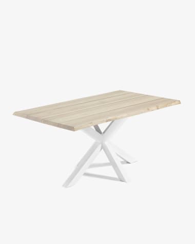 Argo oak veneer table with a whitewashed finish and white steel legs, 160 x 90 cm