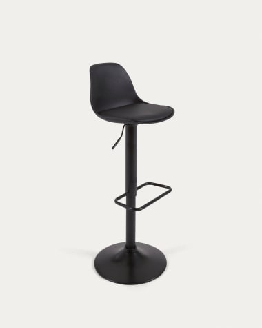 Hocker Orlando - T aus schwarzem Kunstleder und mattschwarzem Stahl 60-82 cm