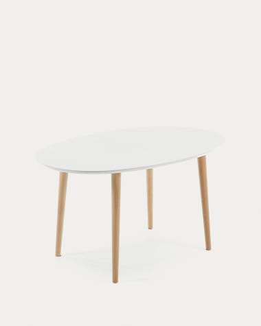 Oqui oval extendable MDF table with white lacquer and solid beech legs 140(220)x90 cm