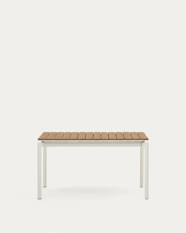 Canyelles extendable outdoor table, plastic lumber and matte white aluminium, 140 (200) x 90 cm