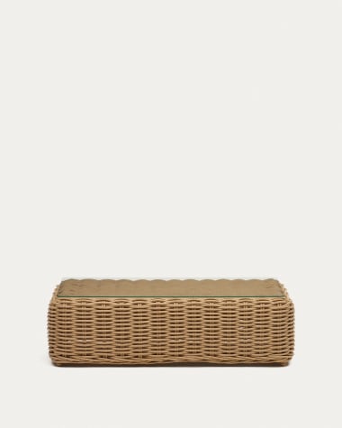 Portlligat 100% outdoor faux rattan coffee table in a natural finish, 110 x 60 cm