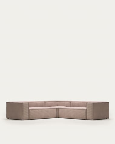 Blok 4 seater corner sofa in pink corduroy, 290 x 290 cm FSC Mix Credit FR