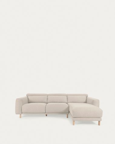 Singa 3 seater sofa with right-hand chaise longue, reclining headrest and extendable seat in white 296 cm