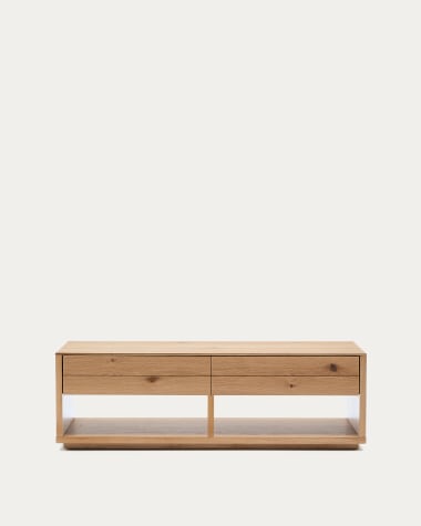 Couchtisch Alguema 2 Schubladen aus Eichenfurnier mit naturfarbenem Finish 140 x 60 cm