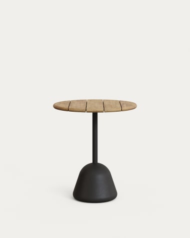 Saura table with acacia top, natural finish and black cement base Ø70x75 cm