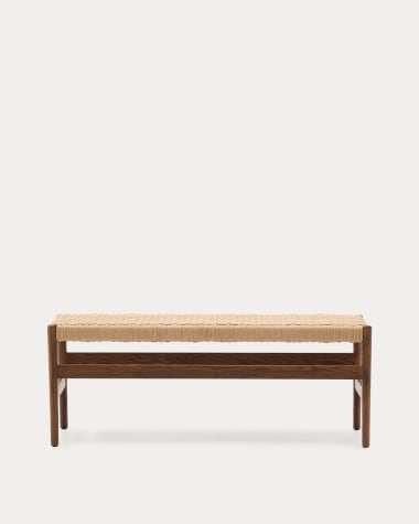 Zaide bench made of solid oak wood in a walnut finish and rope cord seat, 120 cm, FSC 100%