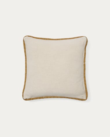 Ardit beige linen and cotton cushion cover mustard-coloured embroidered stripe 45 x 45 cm
