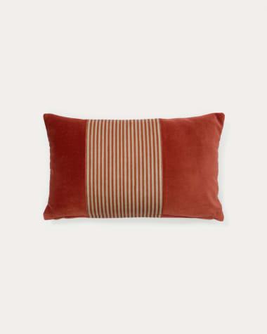 Samit 100% cotton velvet cushion cover with contrasting red stripes, 30 x 50 cm