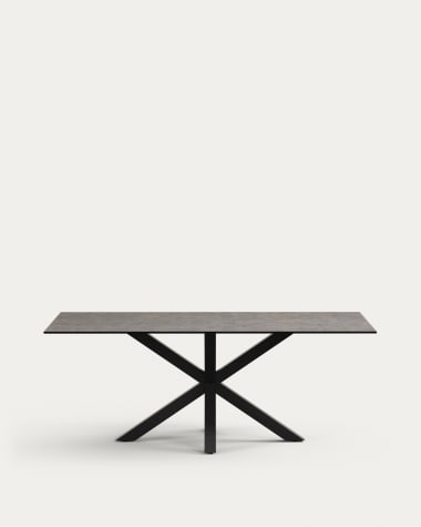 Argo table in Iron Moss porcelain and steel legs with black finish, 200 x 100 cm