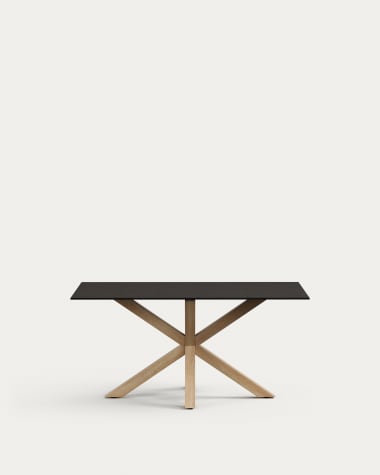 Argo table in frosted black glass and wood-effect steel legs 160 x 90 cm