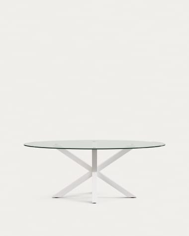 Argo oval table in glass and steel legs with white finish Ø 200 x 100 cm