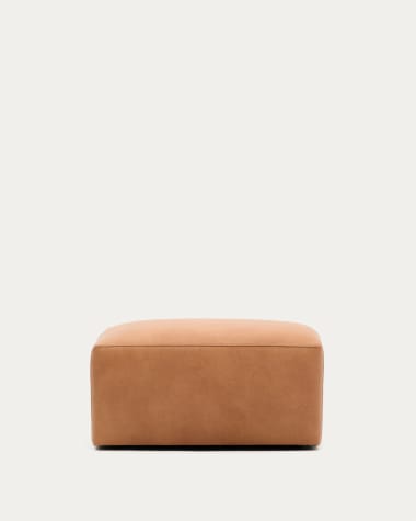 Blok brown leather footstool 90 x 74 cm