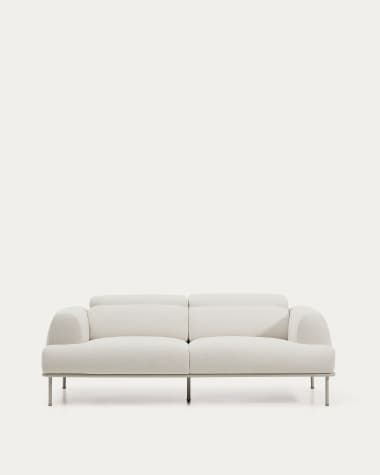 Divano Aurum 3 posti in ciniglia écru con testiera reclinabile e base in metallo beige opaco 234 cm FSC Mix Credit
