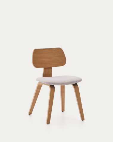 Gena chair in beige chenille with oak veneer and rubberwood frame