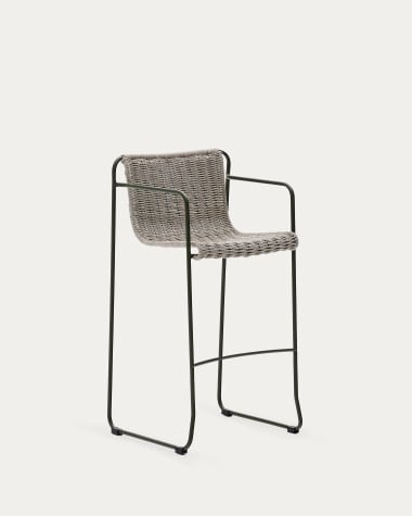 Sgabello Maurina in acciaio zincato verde e corda ecru e grigia 74,5 cm