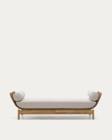 Catalina sun lounger, in beige cord and solid FSC 100% acacia wood