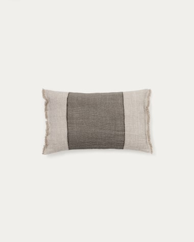 Lorin green linen cushion cover with fringing 30 x 50cm