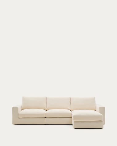 Modulares Sofa Alea für 4 Personen mit abnehmbarem Bezug aus Chenille mit Chaiselongue rechts in Ecru, 310 cm