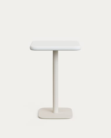 Dina outdoor tall table with white cement top 70x70cm and white steel base 48x48x96cm