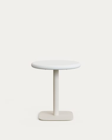 Dina outdoor round table with white cement top Ø70cm and white steel base 48x48x72cm