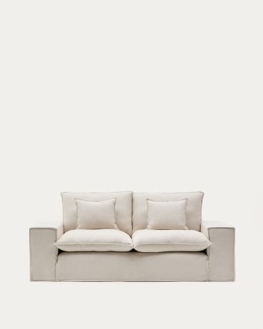 2-Sitzer Sofa Anarela mit abnehmbarem Bezug und beigen Leinenkissen 240 cm