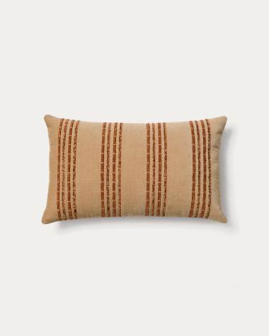 Fodera per cuscino Amela in velluto con righe ricamate beige 50 x 30 cm