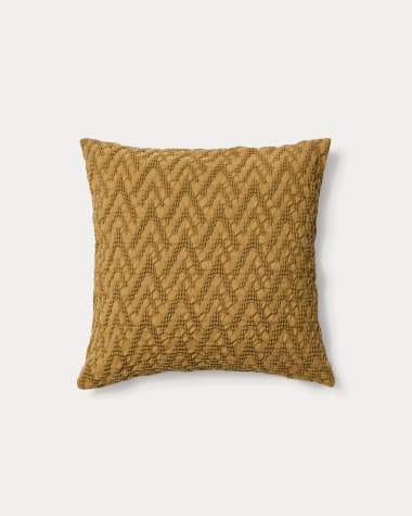 Kissenhülle Evone aus 100 % Baumwolle mit Waffelstruktur in Senfgelb 50 x 50 cm