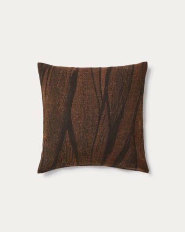 Housse de coussin Frilo en jacquard de coton et lin marron 50 x 50 cm