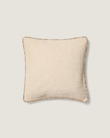 Housse de coussin Enari en coton beige avec liseré contrasté marron 50 x 50 cm