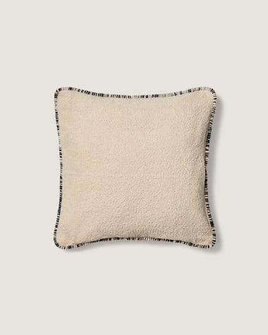 Housse de coussin Enari 100 % coton beige avec liseré contrasté noir 50 x 50 cm