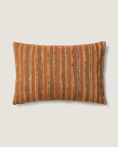 Kissenbezug Dorevi aus einer Seidenmischung mit orangen Jacquard-Streifen, 40 x 60 cm