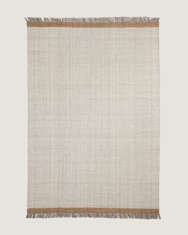 Brina beige herringbone jacquard wool rug 300 x 200cm