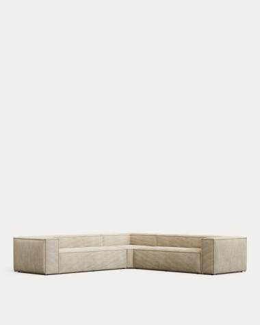 Blok fire-retardant 6-seater corner sofa in thick ecru corduroy 320x320cm FSC Mix Credit FR