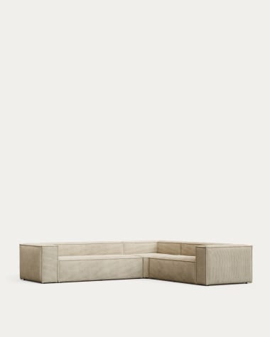 Blok fire-retardant 5-seater corner sofa in thick ecru corduroy 320x290/290x320cm FSC Mix Credit