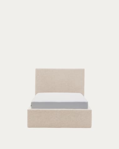 Nahiri beige chenille bed with storage base for 90 x 200cm mattress