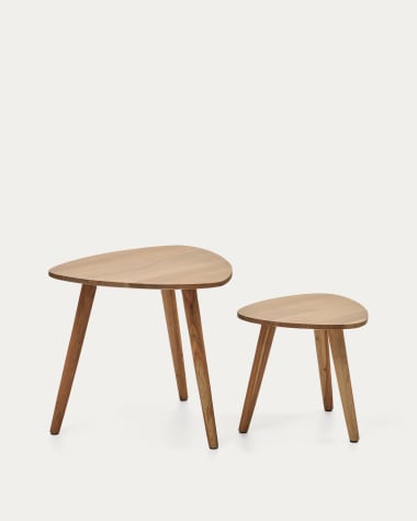 2er-Set Beistelltische Duvani aus massivem Akazienholz mit gebleichtem Finish