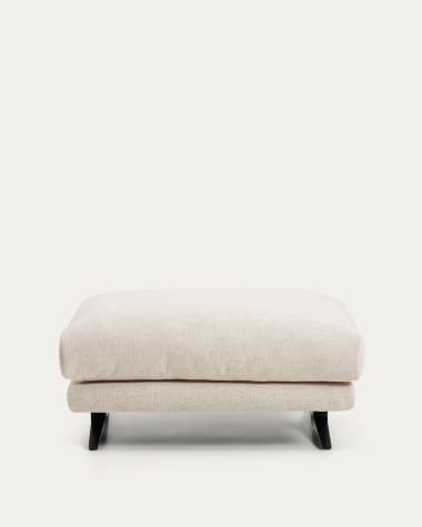 Repose-pieds Veliro en chenille beige avec pieds en acier finition noire 85 x 90 cm FSC Mix Credit