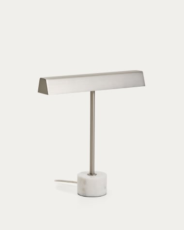 Tischlampe Lynor aus gebürstetem Metall mit schwarzem Marmorsockel