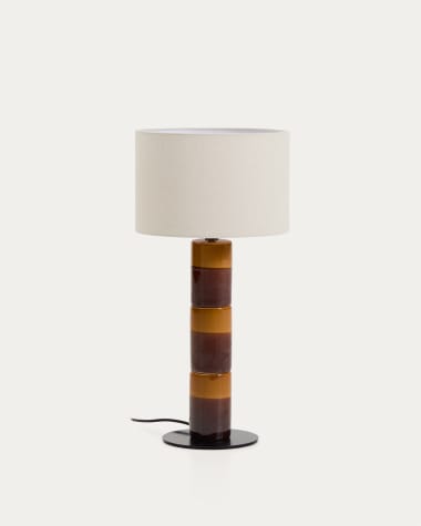 Mavran table lamp with brown and mustard ceramic base and cotton lampshade