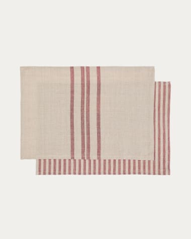 Jarne set of 2 placemats in beige and red linen 35 x 50 cm