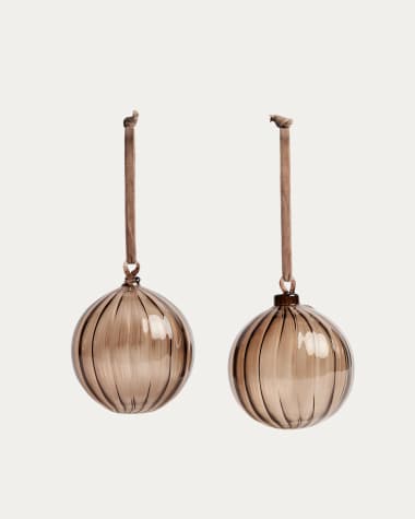 Set Oranel di 2 ornamenti da appendere in vetro riciclato marrone Ø 9,5 cm