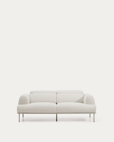 2-Sitzer-Sofa Aurum aus ecrufarbener Chenille mit verstellbarem Kopfteil und mattbeiger Metallbasis 214 cm FSC Mix Credit