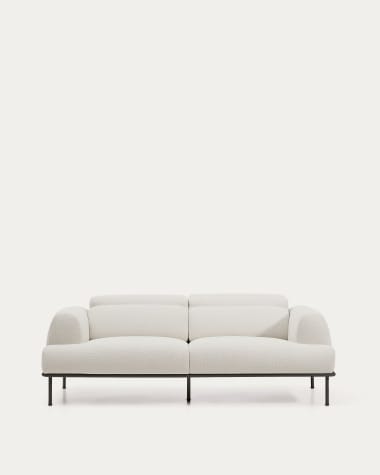 Divano Aurum 3 posti in ciniglia écru con testiera reclinabile e base in metallo grigio opaco 234 cm FSC Mix Credit