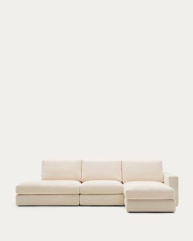 Alea removable cover modular sofa 5-seater in natural chenille right chaise longue 340 cm