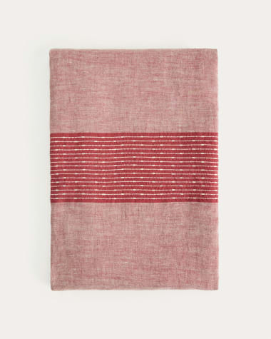 Tovaglia Calena in jacquard di lino con riga centrale rossa 150 x 250 cm