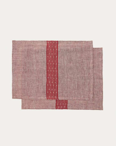 Set Calena di 2 tovagliette in jacquard di lino con riga centrale rossa 35 x 50 cm