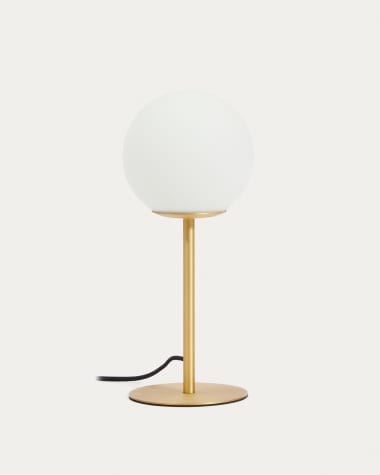 Lampada da tavolo Brisia in metallo con finitura in ottone spazzolato e 1 sfera in vetro satinato Ø15 cm